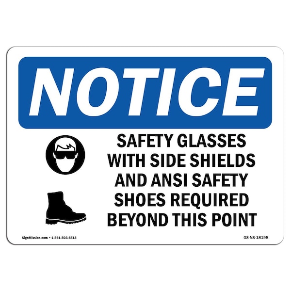 OSHA Sign, Glasses With Side Shields With Symbol, 14in X 10in Aluminum, 14" W, 10" H, Landscape
